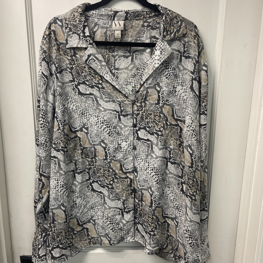 Worthington Gray and Beige Patterned Blouse 3X Lightweight